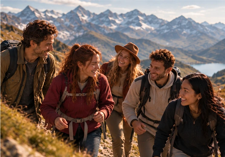 Freund:innen auf einer Wanderung in den Bergen