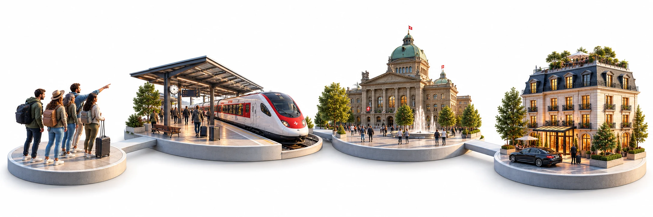 Reiseillustration: Präferenzen, Verkehrsmittel, Aktivitäten und Unterkunft